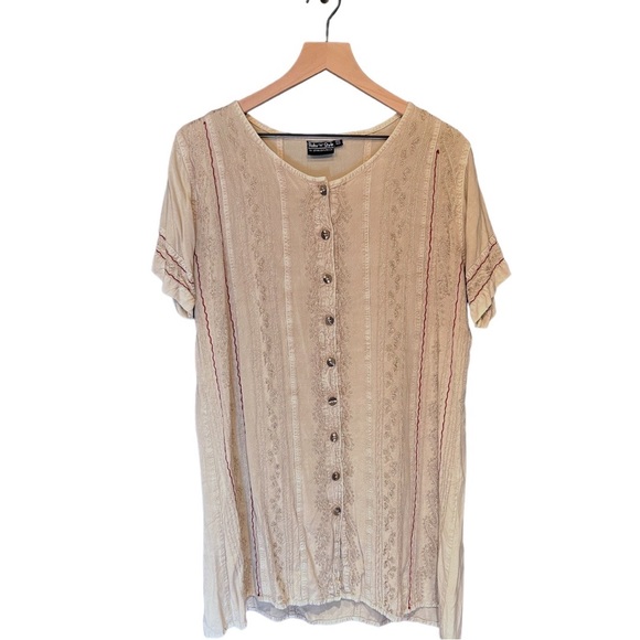Ruby n Style Boho Dress beige button front Embroidered Tunic Y2K dress - Picture 4 of 7